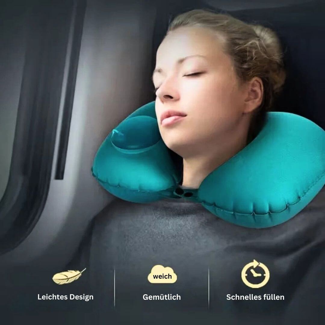 U-förmiges aufblasbares Nackenkissen: Tragbarer Nackenstütze für Flugzeug, Zug und Auto – Ergonomische Kopfstütze - Argo-Odyssee